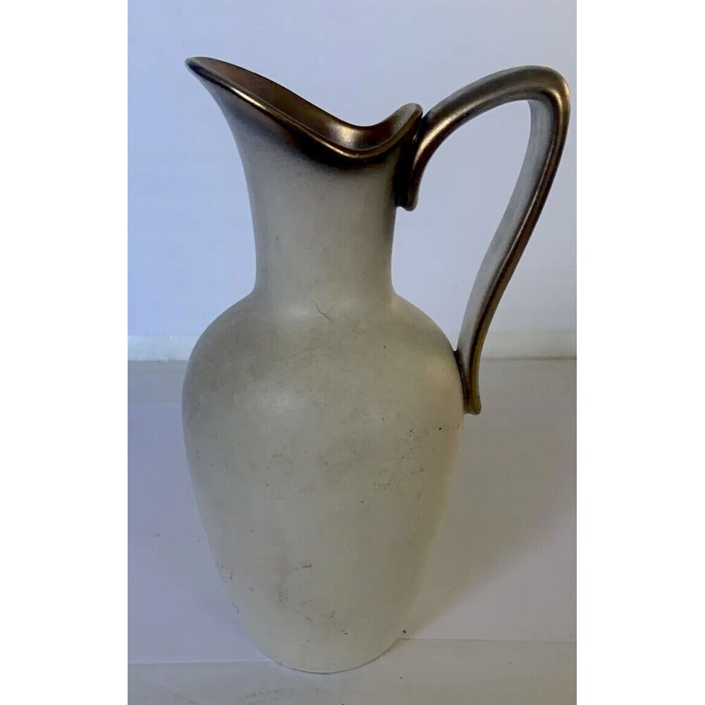 Wien KERAMOS Austria  Pitcher Vase w/Gold-Tone Trim Art Deco Pottery